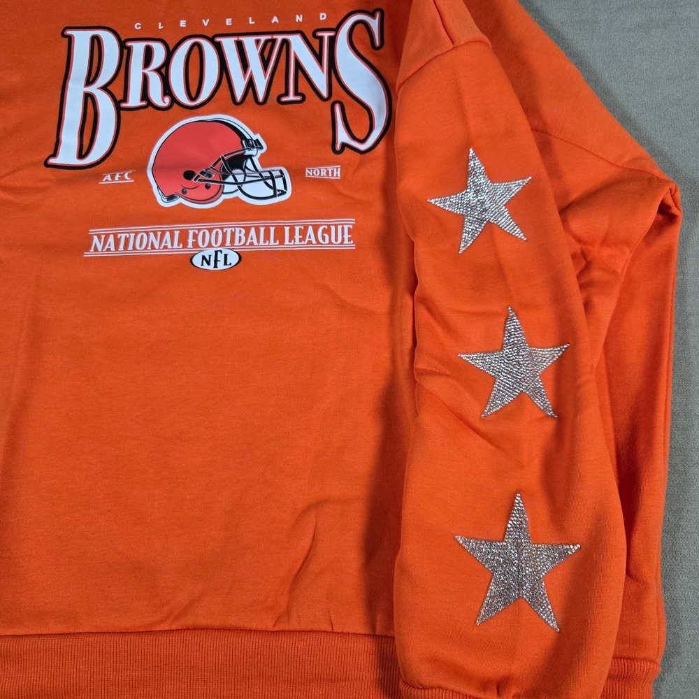 Gameday Couture Cleveland Browns NFL Orange Sweatshirt Rhinestone Stars XL - Picture 4 of 7